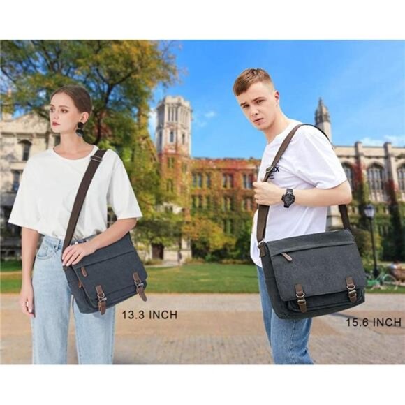 MessengerBag for Men Retro,Canvas Satchel Briefcases LaptopBag fit 13.3 15.6Inch - Picture 6 of 7